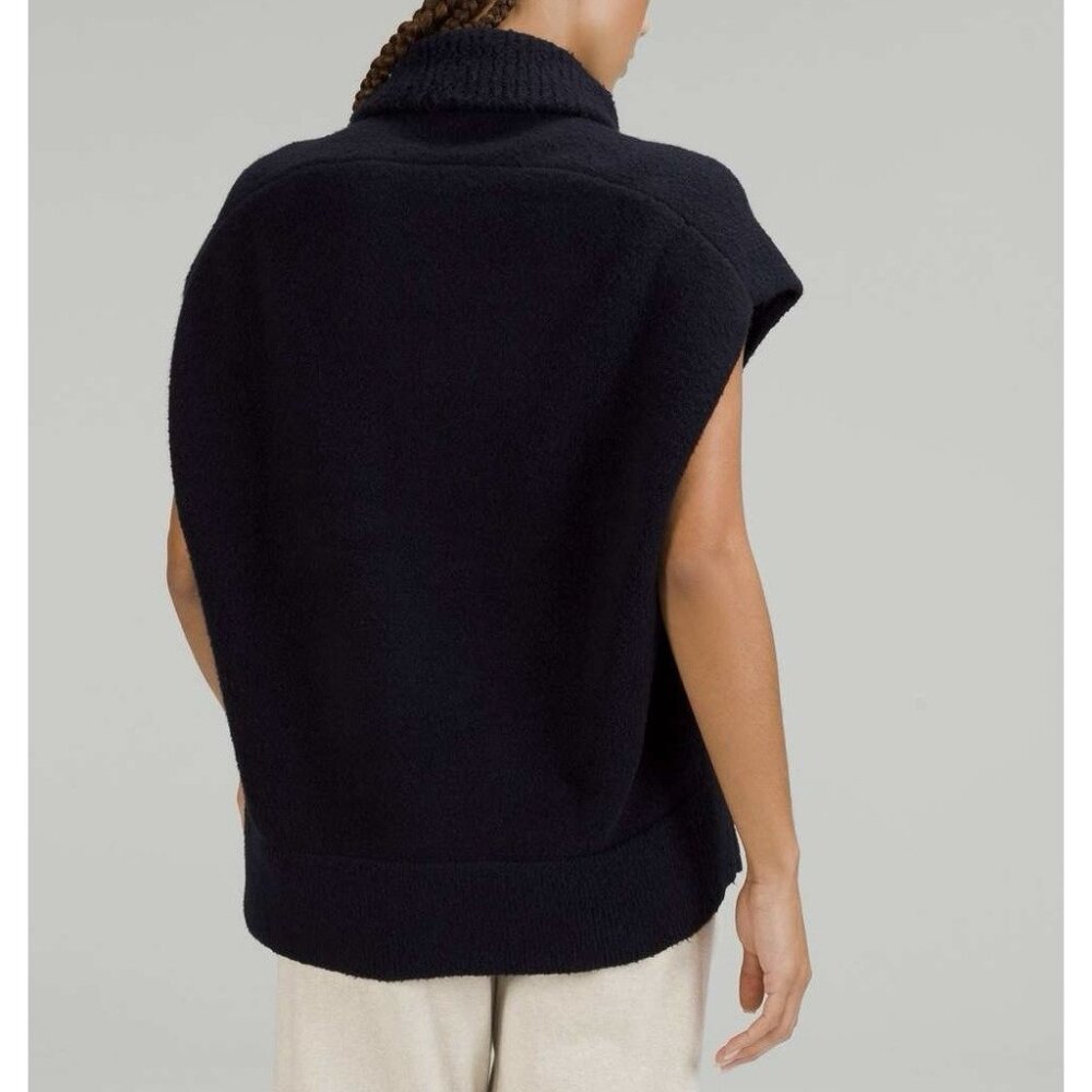 Lululemon Women 6 Brushed Cotton Merino Wool Blend Sweater Navy Blue Turtleneck - Picture 2 of 12